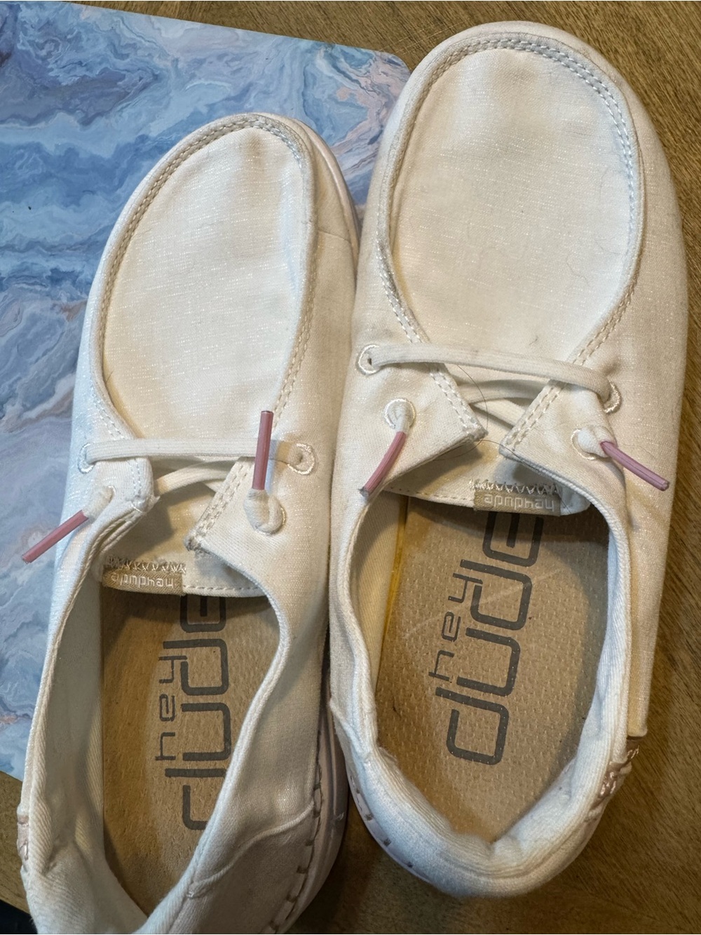 Hey Dude Women’s Slip-On Sneakers in Light Beige and White - Picture 3 of 7